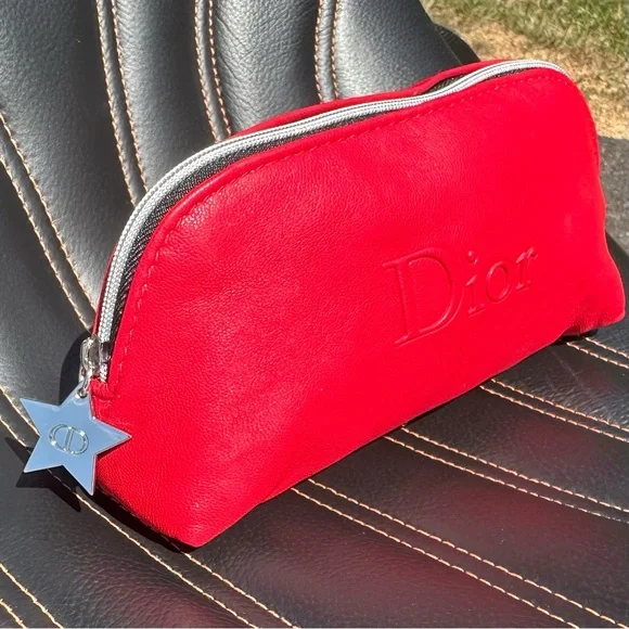 Dior Red Cosmetic Bag Clutch with Silver Accents - Picture 5 of 5